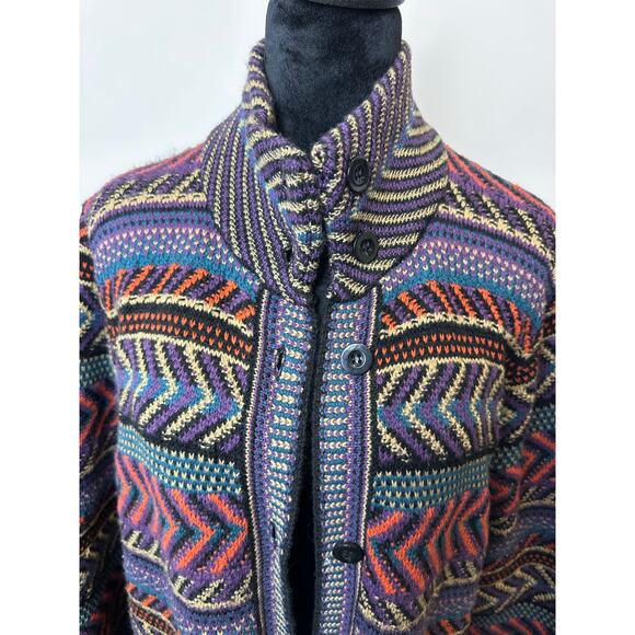 Multicolor Patterned Women's Sweater Coat - Picture 5 of 10